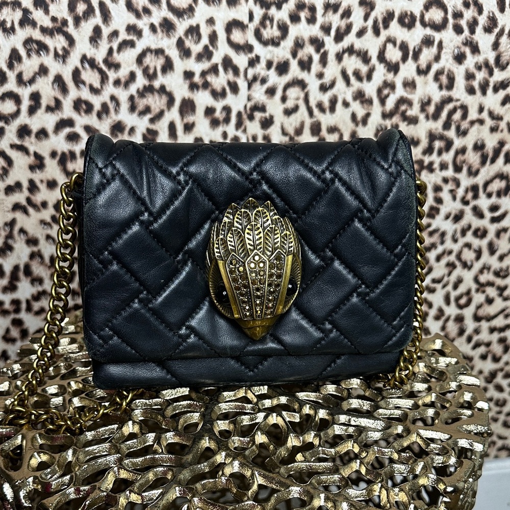 Kurt Geiger Black Quilted Mini Bag with Gold Accents